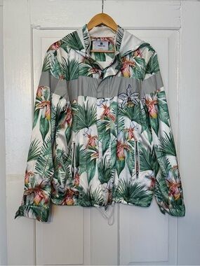 Standard Issue Floral Tropical Hooded Bomber Jacket - White, Green, Pink